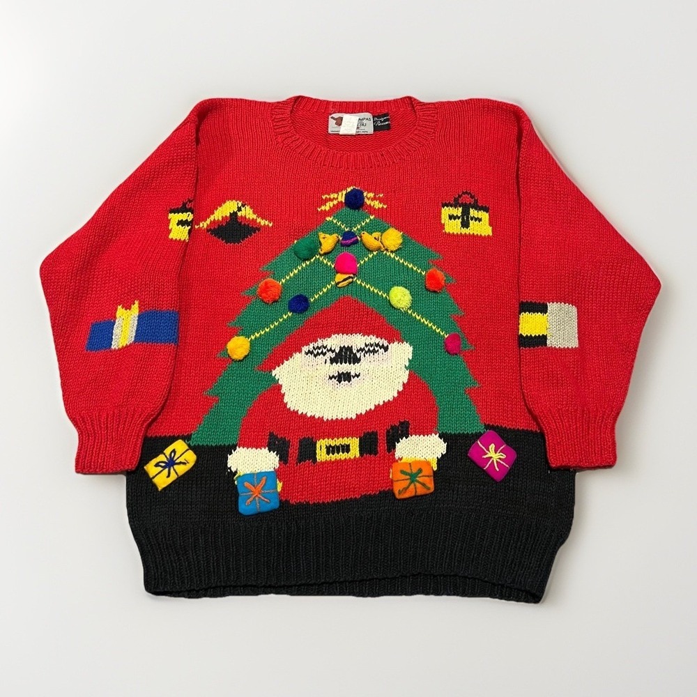 Chompas Del Peru Unisex Red Ugly Novelty Festive Knit Christmas Tree Sweater L